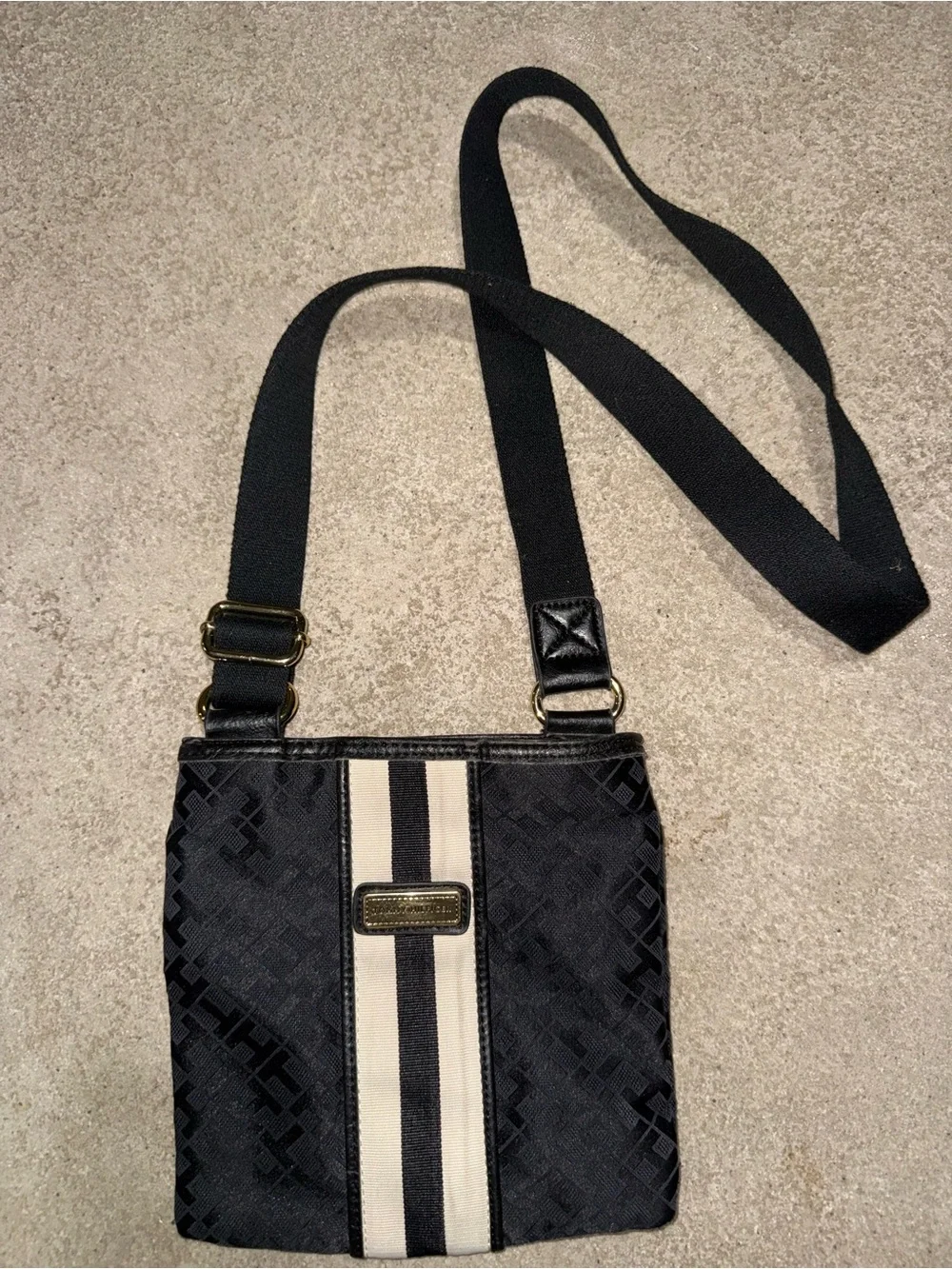 Tommy Hilfiger Black Crossbody with Ivory Center Stripe